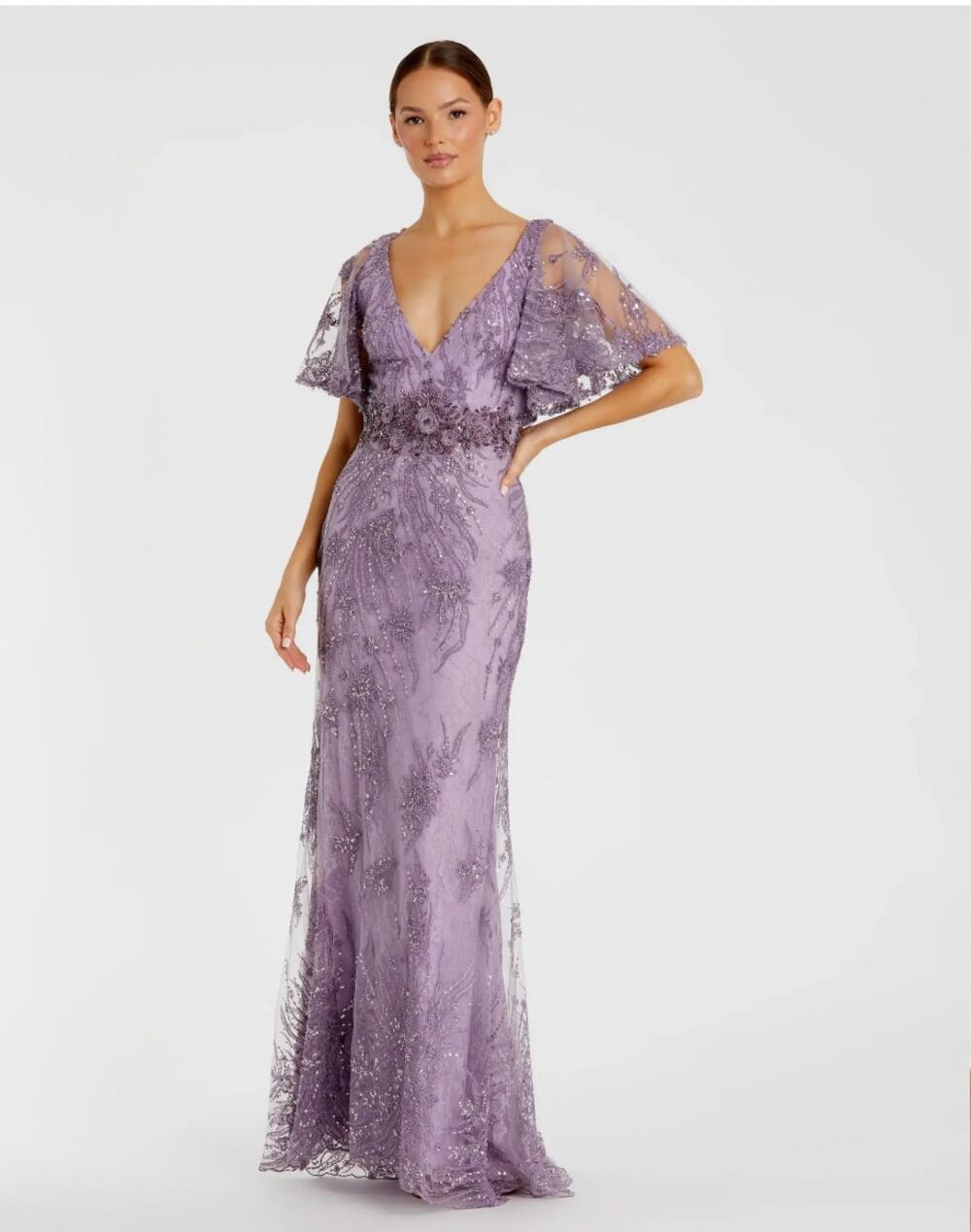Mac Duggal Flutter Sleeve Long Formal Evening Gown Lilac Purple 67493 Size 10
